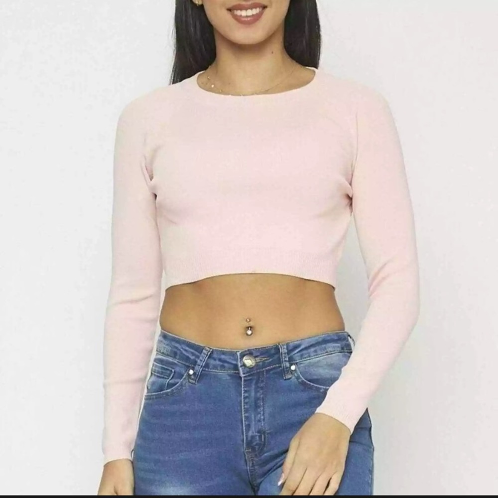 Lucy Paris Light Pink Knit Ribbed Cropped Sweater Lucy Paris S-L